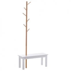 Homcom Portemanteaux Et Patères Banc Porte-manteaux 2 En 1 Blanc Bois Bambou