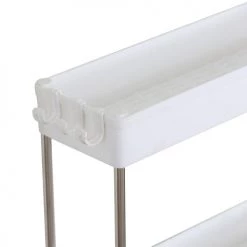 Mobili Rebecca Îlots Et Dessertes Chariot Cuisine Avec Roues 40x13x85 Cm En Plastique Blanc -Meubles de cuisine Soldes chariot cuisine avec roues 40x13x85 cm en plastique blanc 2