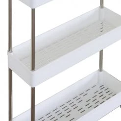 Mobili Rebecca Îlots Et Dessertes Chariot Cuisine Avec Roues 40x13x85 Cm En Plastique Blanc -Meubles de cuisine Soldes chariot cuisine avec roues 40x13x85 cm en plastique blanc 3