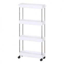 Mobili Rebecca Îlots Et Dessertes Chariot Cuisine Avec Roues 40x13x85 Cm En Plastique Blanc -Meubles de cuisine Soldes chariot cuisine avec roues 40x13x85 cm en plastique blanc 5