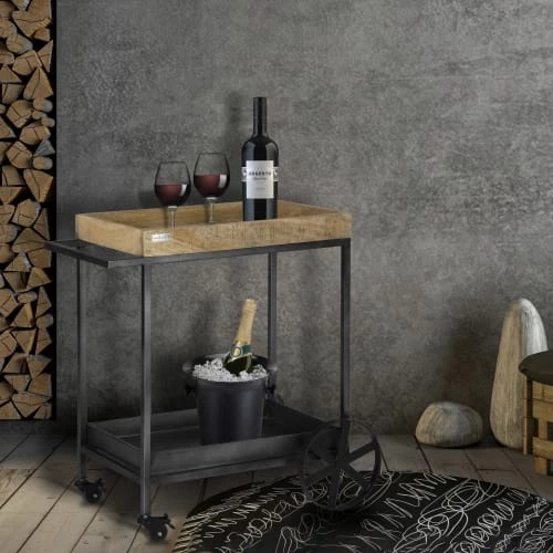WOMO-DESIGN Îlots Et Dessertes Chariot De Service Naturel/noir, 60x40x80 Cm, En Bois 4 WOMO-DESIGN Îlots Et Dessertes Chariot De Service Naturel/noir, 60x40x80 Cm, En Bois – Image 2
