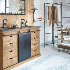 Maisons Du Monde Îlots Et Dessertes Desserte 1 Tiroir En Bois De Sapin Et Métal Noir à Roulettes -Meubles de cuisine Soldes desserte 1 tiroir en bois de sapin et metal noir a roulettes 1000 7 35 222911 4