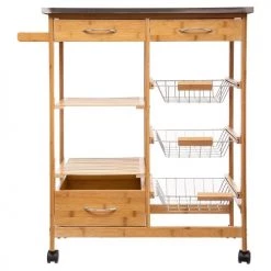 Five Simply Smart Îlots Et Dessertes Desserte 3 Tiroirs 3 Paniers En Bambou -Meubles de cuisine Soldes desserte 3 tiroirs 3 paniers en bambou 4