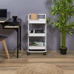 Toilinux Îlots Et Dessertes Desserte à Roulettes 3 étages Blanc -Meubles de cuisine Soldes desserte a roulettes 3 etages blanc 2