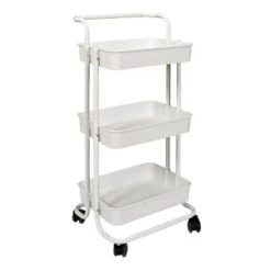 Toilinux Îlots Et Dessertes Desserte à Roulettes 3 étages Blanc -Meubles de cuisine Soldes desserte a roulettes 3 etages blanc 4