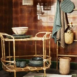 Madam Stoltz Îlots Et Dessertes Desserte à Roulettes En Bambou Beige -Meubles de cuisine Soldes desserte a roulettes en bambou beige 2