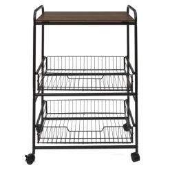 Toilinux Îlots Et Dessertes Desserte à Roulettes En Métal Et Mdf Noir -Meubles de cuisine Soldes desserte a roulettes en metal et mdf noir 3