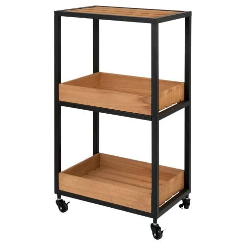 Maisons Du Monde Îlots Et Dessertes Desserte à Roulettes En Métal Noir Et Paulownia 4 Maisons Du Monde Îlots Et Dessertes Desserte à Roulettes En Métal Noir Et Paulownia – Image 2