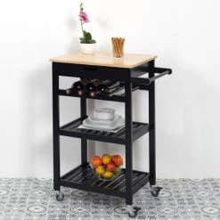 The Home Deco Factory Îlots Et Dessertes Desserte à Roulettes Noire -Meubles de cuisine Soldes desserte a roulettes noire 13