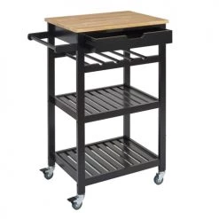 The Home Deco Factory Îlots Et Dessertes Desserte à Roulettes Noire -Meubles de cuisine Soldes desserte a roulettes noire 14