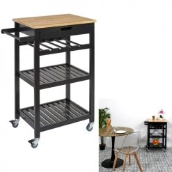 The Home Deco Factory Îlots Et Dessertes Desserte à Roulettes Noire -Meubles de cuisine Soldes desserte a roulettes noire 16