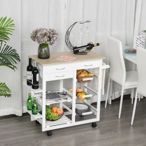 Homcom Îlots Et Dessertes Desserte Chariot Cuisine Multi-rangements Aspect Chêne Clair Pin Blanc 4 Homcom Îlots Et Dessertes Desserte Chariot Cuisine Multi-rangements Aspect Chêne Clair Pin Blanc – Image 2