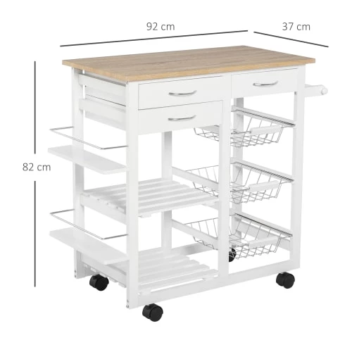 Homcom Îlots Et Dessertes Desserte Chariot Cuisine Multi-rangements Aspect Chêne Clair Pin Blanc 5 Homcom Îlots Et Dessertes Desserte Chariot Cuisine Multi-rangements Aspect Chêne Clair Pin Blanc – Image 3