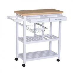 Homcom Îlots Et Dessertes Desserte Chariot De Cuisine Multi-rangements Blanc -Meubles de cuisine Soldes desserte chariot de cuisine multi rangements blanc 5