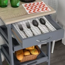Homcom Îlots Et Dessertes Desserte Cuisine Panier Plateaux Amovibles Tiroir étagère Chêne Clair -Meubles de cuisine Soldes desserte cuisine panier plateaux amovibles tiroir etagere chene clair 10