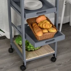 Homcom Îlots Et Dessertes Desserte Cuisine Panier Plateaux Amovibles Tiroir étagère Chêne Clair -Meubles de cuisine Soldes desserte cuisine panier plateaux amovibles tiroir etagere chene clair 11
