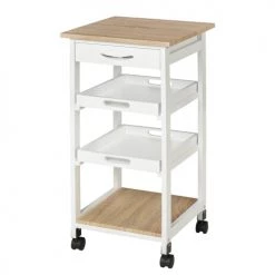 Homcom Ălots Et Dessertes Desserte Cuisine Panier Plateaux Amovibles Tiroir Ă©tagĂšre ChĂȘne Clair