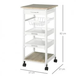 Homcom Îlots Et Dessertes Desserte Cuisine Panier Plateaux Tiroir étagère Chêne Clair Blanc -Meubles de cuisine Soldes desserte cuisine panier plateaux tiroir etagere chene clair blanc 2