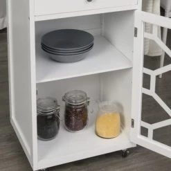 Homcom Îlots Et Dessertes Desserte Cuisine Tiroir Placard Porte-serviette Bois Caoutchouc Blanc -Meubles de cuisine Soldes desserte cuisine tiroir placard porte serviette bois caoutchouc blanc 5