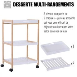 Homcom Îlots Et Dessertes Desserte De Cuisine 2 étagères Avec Plateau Amovible -Meubles de cuisine Soldes desserte de cuisine 2 etageres avec plateau amovible 3
