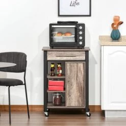 Homcom Îlots Et Dessertes Desserte De Cuisine à Roulettes Avec Tiroir Métal Noir Aspect Bois -Meubles de cuisine Soldes desserte de cuisine a roulettes avec tiroir metal noir aspect bois 4