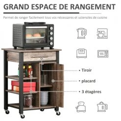 Homcom Îlots Et Dessertes Desserte De Cuisine à Roulettes Avec Tiroir Métal Noir Aspect Bois -Meubles de cuisine Soldes desserte de cuisine a roulettes avec tiroir metal noir aspect bois 5