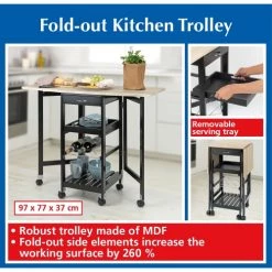 Wenko Îlots Et Dessertes Desserte De Cuisine Dépliante 6 Roulettes Noir -Meubles de cuisine Soldes desserte de cuisine depliante 6 roulettes noir 3