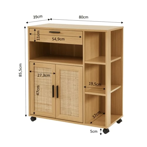 Baita Îlots Et Dessertes Desserte De Cuisine Effet Chêne Et Cannage Rotin Avec Roulettes 5 Baita Îlots Et Dessertes Desserte De Cuisine Effet Chêne Et Cannage Rotin Avec Roulettes – Image 3