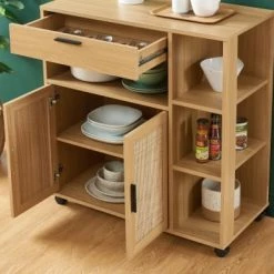 Baita Îlots Et Dessertes Desserte De Cuisine Effet Chêne Et Cannage Rotin Avec Roulettes 11 Baita Îlots Et Dessertes Desserte De Cuisine Effet Chêne Et Cannage Rotin Avec Roulettes -Meubles de cuisine Soldes desserte de cuisine effet chene et cannage rotin avec roulettes 3