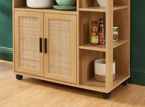 Baita Îlots Et Dessertes Desserte De Cuisine Effet Chêne Et Cannage Rotin Avec Roulettes 7 Baita Îlots Et Dessertes Desserte De Cuisine Effet Chêne Et Cannage Rotin Avec Roulettes – Image 5