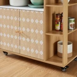 Baita Îlots Et Dessertes Desserte De Cuisine Effet Chêne Et Motifs Blancs 80cm à Roulette -Meubles de cuisine Soldes desserte de cuisine effet chene et motifs blancs 80cm a roulette 3