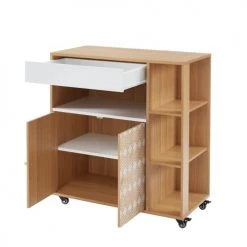 Baita Îlots Et Dessertes Desserte De Cuisine Effet Chêne Et Motifs Blancs 80cm à Roulette -Meubles de cuisine Soldes desserte de cuisine effet chene et motifs blancs 80cm a roulette 5