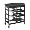Fornord Îlots Et Dessertes Desserte De Cuisine Multi-rangements En Bois Noir Et Métal -Meubles de cuisine Soldes desserte de cuisine multi rangements en bois noir et metal