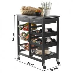 Fornord Îlots Et Dessertes Desserte De Cuisine Multi-rangements En Bois Noir Et Métal -Meubles de cuisine Soldes desserte de cuisine multi rangements en bois noir et metal 2