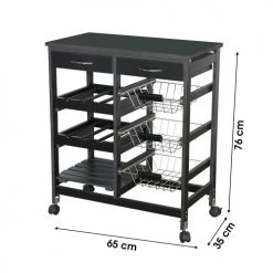 Fornord Îlots Et Dessertes Desserte De Cuisine Multi-rangements En Bois Noir Et Métal -Meubles de cuisine Soldes desserte de cuisine multi rangements en bois noir et metal 3