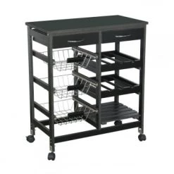 Fornord Îlots Et Dessertes Desserte De Cuisine Multi-rangements En Bois Noir Et Métal -Meubles de cuisine Soldes desserte de cuisine multi rangements en bois noir et metal 4