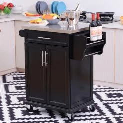 Homcom Îlots Et Dessertes Desserte De Cuisine Multi-rangements Noire -Meubles de cuisine Soldes desserte de cuisine multi rangements noire 1