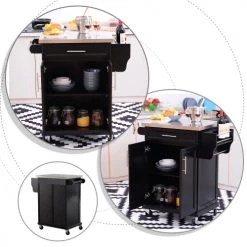 Homcom Îlots Et Dessertes Desserte De Cuisine Multi-rangements Noire -Meubles de cuisine Soldes desserte de cuisine multi rangements noire 4