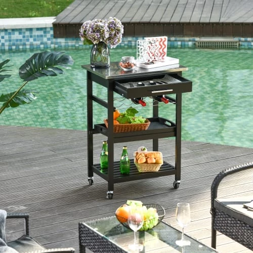 Homcom Îlots Et Dessertes Desserte De Cuisine Multi-rangements Plateau Acier Inox 4 Homcom Îlots Et Dessertes Desserte De Cuisine Multi-rangements Plateau Acier Inox – Image 2