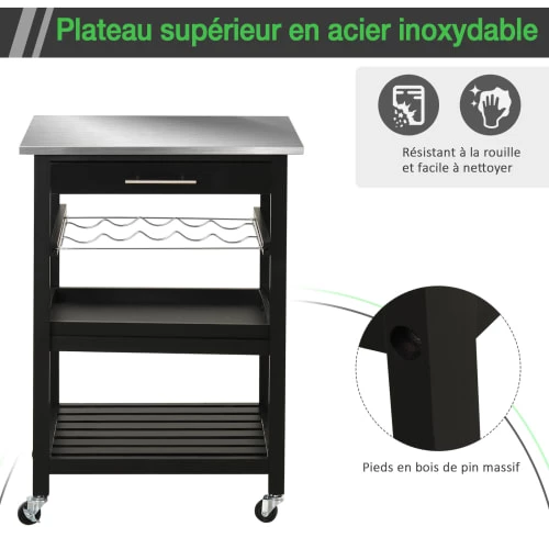 Homcom Îlots Et Dessertes Desserte De Cuisine Multi-rangements Plateau Acier Inox 7 Homcom Îlots Et Dessertes Desserte De Cuisine Multi-rangements Plateau Acier Inox – Image 5