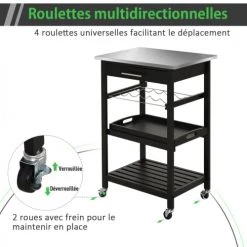 Homcom Îlots Et Dessertes Desserte De Cuisine Multi-rangements Plateau Acier Inox 13 Homcom Îlots Et Dessertes Desserte De Cuisine Multi-rangements Plateau Acier Inox -Meubles de cuisine Soldes desserte de cuisine multi rangements plateau acier inox 5