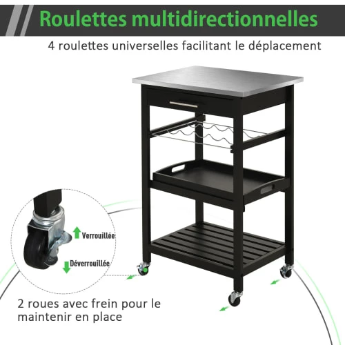Homcom Îlots Et Dessertes Desserte De Cuisine Multi-rangements Plateau Acier Inox 8 Homcom Îlots Et Dessertes Desserte De Cuisine Multi-rangements Plateau Acier Inox – Image 6