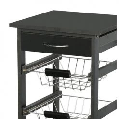 Fornord Îlots Et Dessertes Desserte De Cuisine Rangement Légumes En Bois Noir Et Métal -Meubles de cuisine Soldes desserte de cuisine rangement legumes en bois noir et metal 1