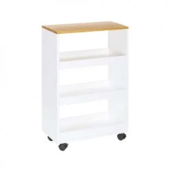 Wadiga Îlots Et Dessertes Desserte De Cuisine Sur Roulettes Blanc Et Bois