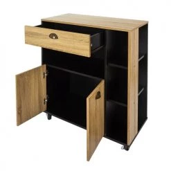 Toilinux Îlots Et Dessertes Desserte De Cuisine Sur Roulettes Noir Et Effet Bois -Meubles de cuisine Soldes desserte de cuisine sur roulettes noir et effet bois 2