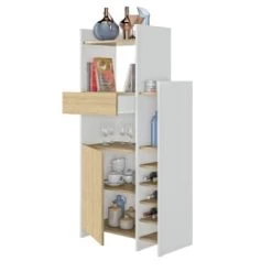 TEMAHOME Meubles Haut Desserte Micro-onde Effet Bois Blanc -Meubles de cuisine Soldes desserte micro onde effet bois blanc et chene clair 1