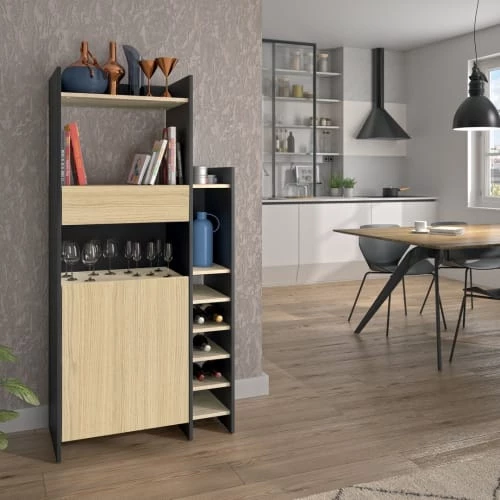 TEMAHOME Meubles Haut Desserte Micro-onde Effet Bois Noir Et Chêne Clair 4 TEMAHOME Meubles Haut Desserte Micro-onde Effet Bois Noir Et Chêne Clair – Image 2