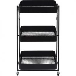 The Home Deco Factory Îlots Et Dessertes Desserte Pliante à Roulettes 3 Niveaux Noire -Meubles de cuisine Soldes desserte pliante a roulettes 3 niveaux noire 2