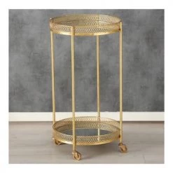 Wadiga Îlots Et Dessertes Desserte Ronde Apéritif Salon En Métal Doré Et Plateaux Miroirs -Meubles de cuisine Soldes desserte ronde aperitif salon en metal dore et plateaux miroirs 2