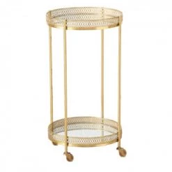 Wadiga Îlots Et Dessertes Desserte Ronde Apéritif Salon En Métal Doré Et Plateaux Miroirs